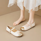 Damen Ballerinas mit schimmerndem Metalleffekt und elegantem Riemchen