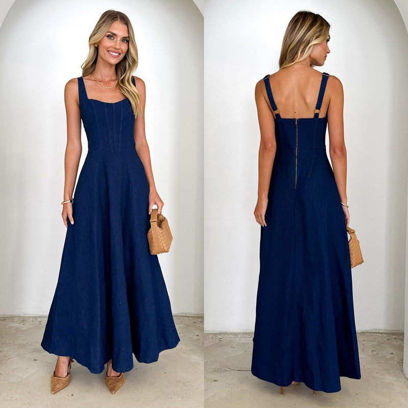 Damen Maxikleid mit schmalen Trägern und tailliertem Oberteil R&B