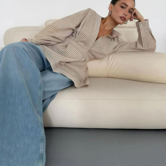 Damen elegante Bluse mit tailliertem Schnitt und Gürtel R&B