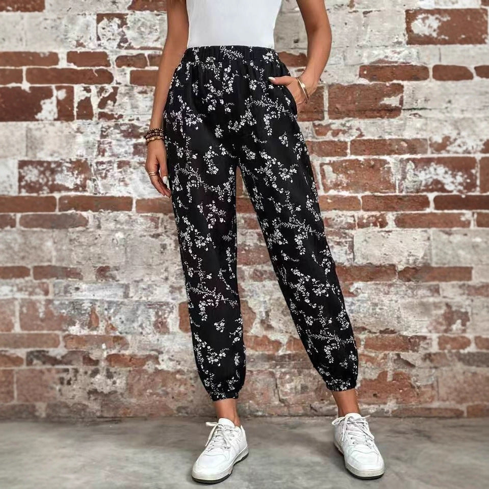 Damen Komfortable Blumenmuster Jogginghose R&B