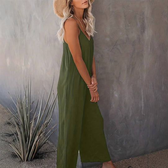 Damen Lässiger Jumpsuit mit tiefem V-Ausschnitt und praktischen Taschen R&B