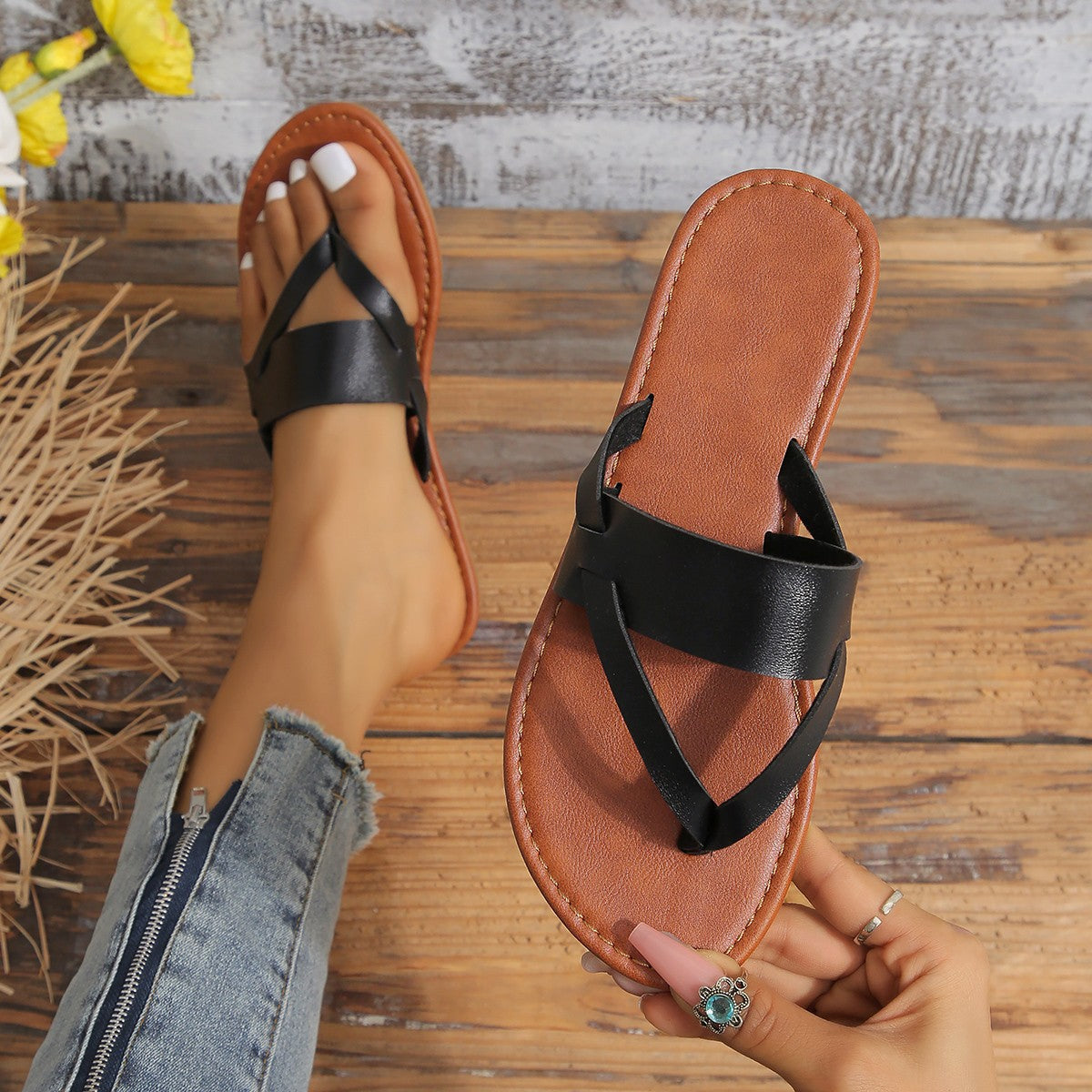 Damen Offene Freizeit-Sandalen mit geflochtenem Riemendesign R&B