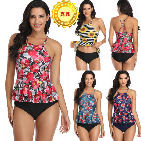 Damen Tankini-Set mit leicht ausgestelltem Oberteil und bequemen Höschen R&B