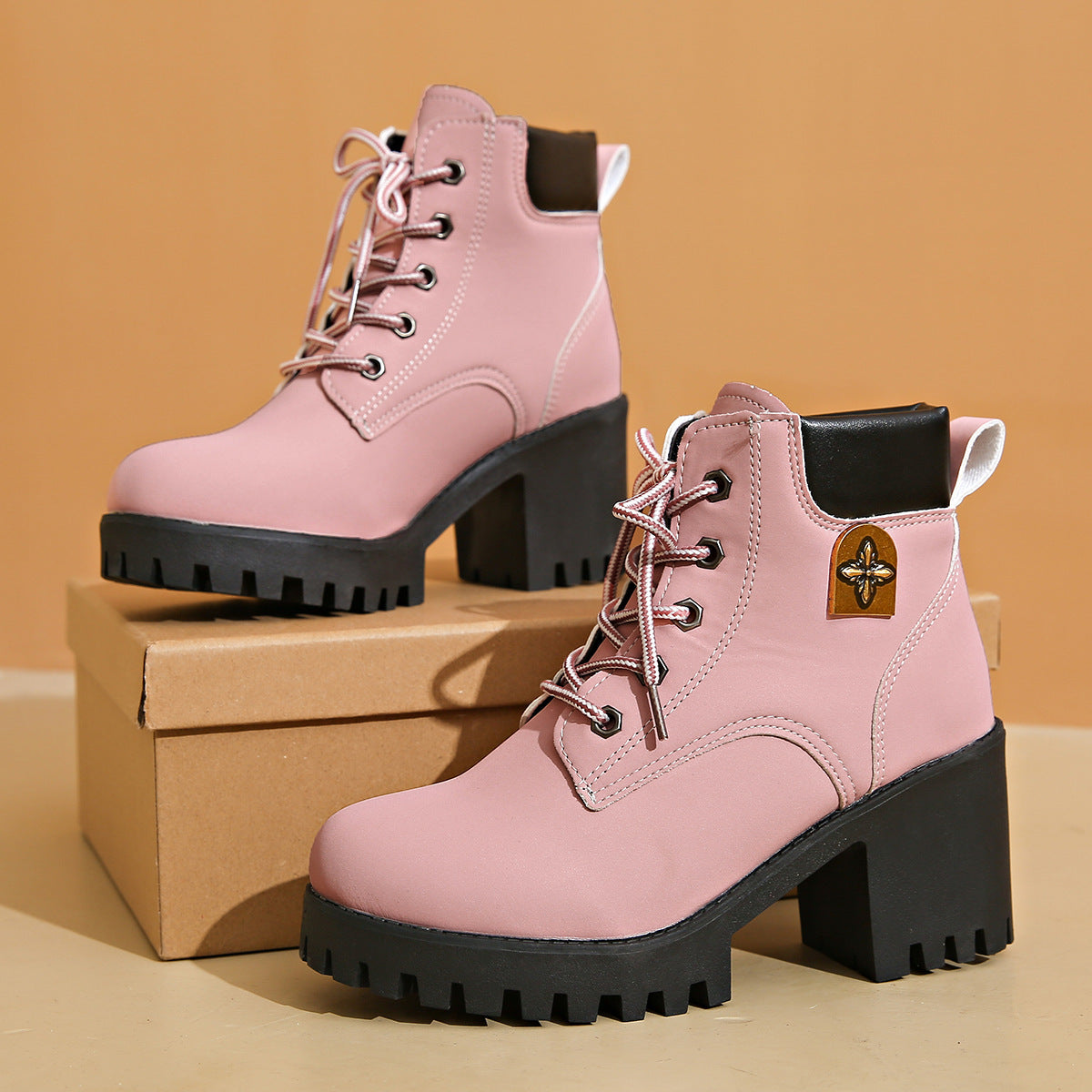 Damen modische Chunky-High-Top-Stiefeletten mit stabiler Profilsohle und elegantem Design R&B