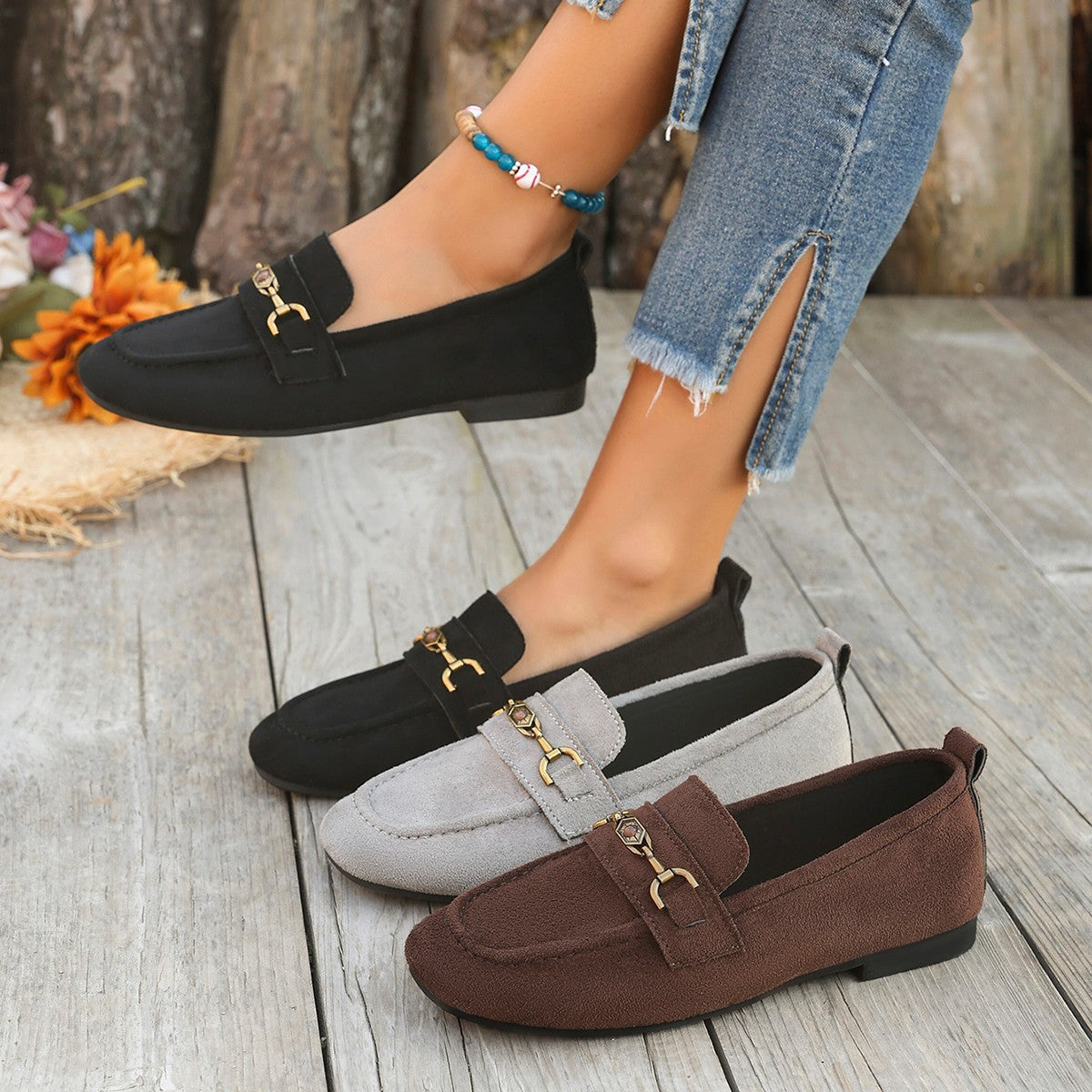 Damen Mokassins mit schicke Goldakzent und weichem Veloursleder R&B