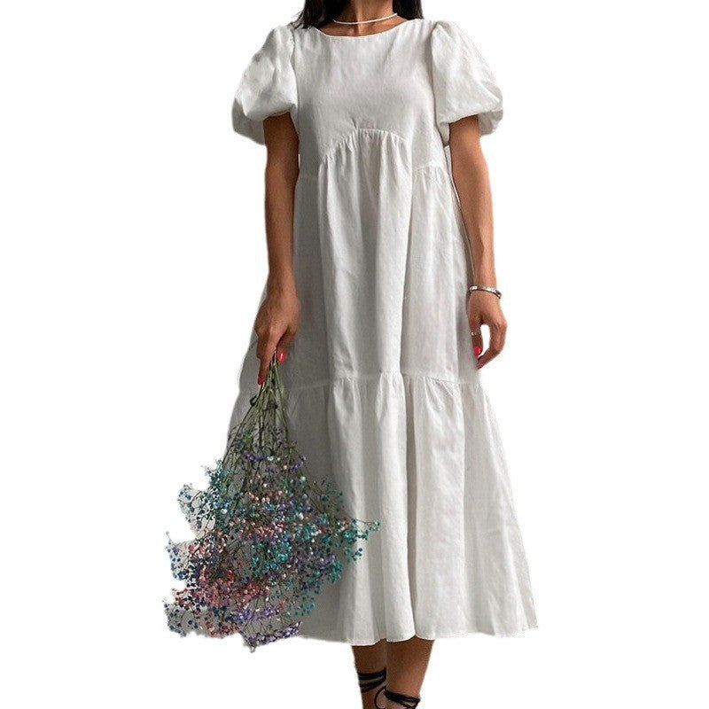 Damen Maxikleid mit voluminösen Puffärmeln und romantischem Design R&B