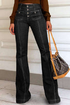 Damen Bootcut Jeans mit hohen Taillen und modischen Knopfdetails R&B