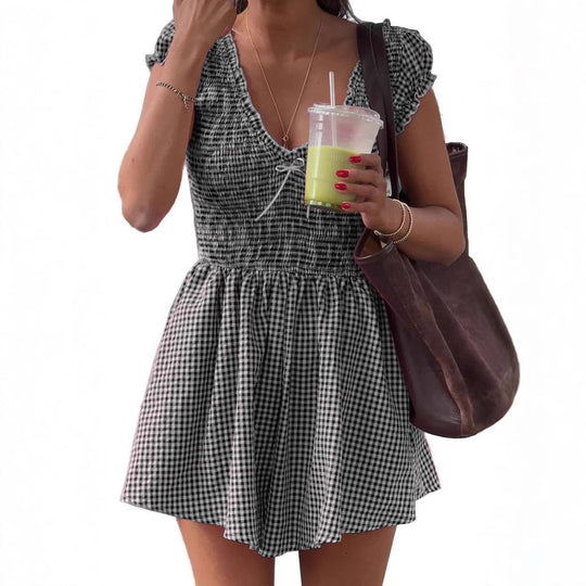 Damen Eingekräuseltes Kurzkleid mit V-Ausschnitt und Rüschendetails R&B