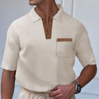 Herren Kurzarm-Polohemd mit modernem Stehkragen und Brusttasche R&B