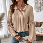 Damen Bluse mit feinen Falten und Spitze R&B