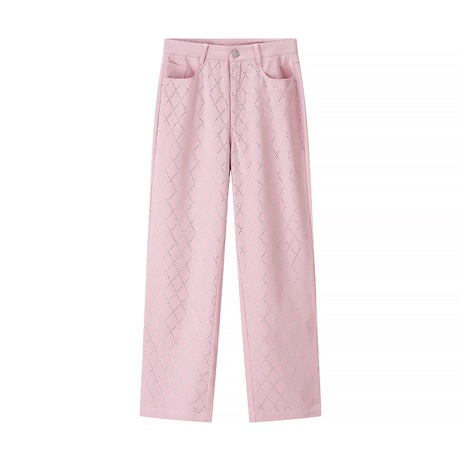 Damen elegante Hochbundhose mit Rautenmuster R&B