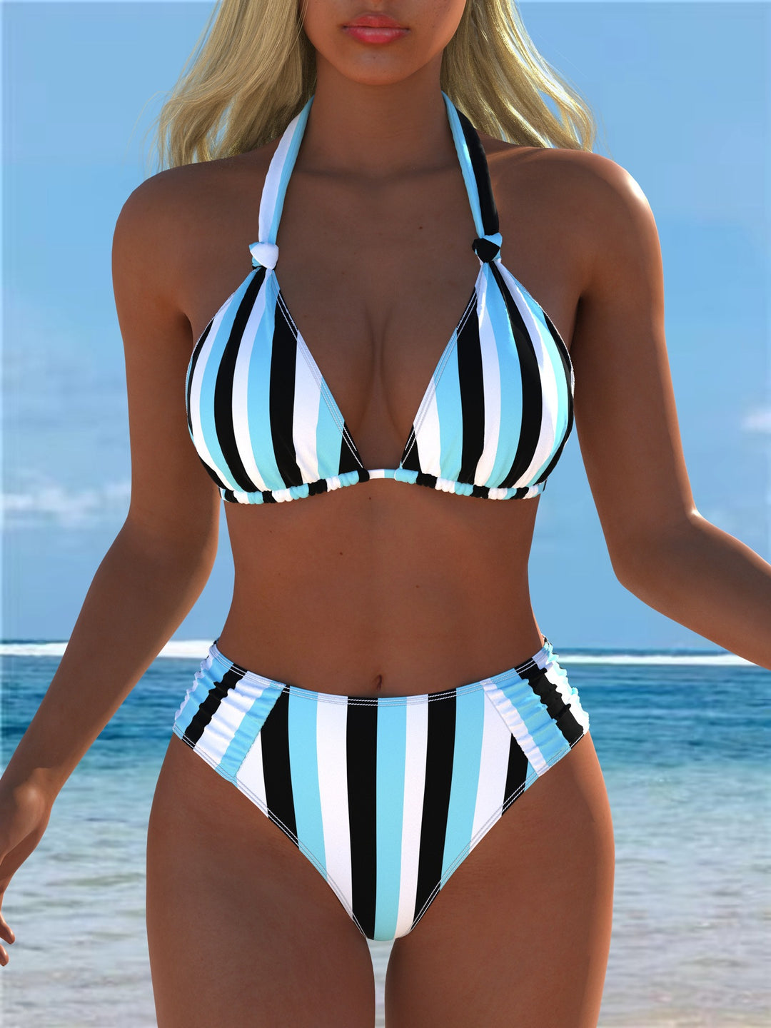 Damen Triangel-Bikini mit hohem Bund und patriotischem Sternen-Muster R&B