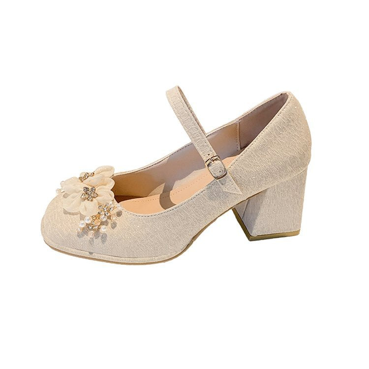 Damen elegante Mary Jane Pumps mit Blumendetails R&B