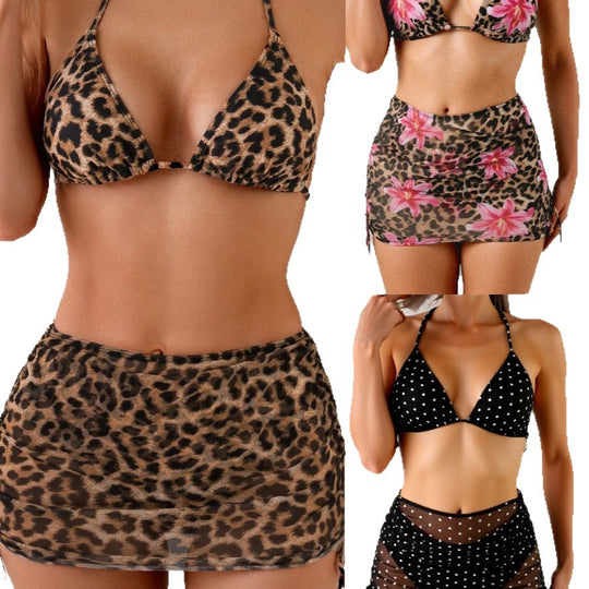 Damen Triangel-Bikini mit animalischem Print und Rüschensocke R&B