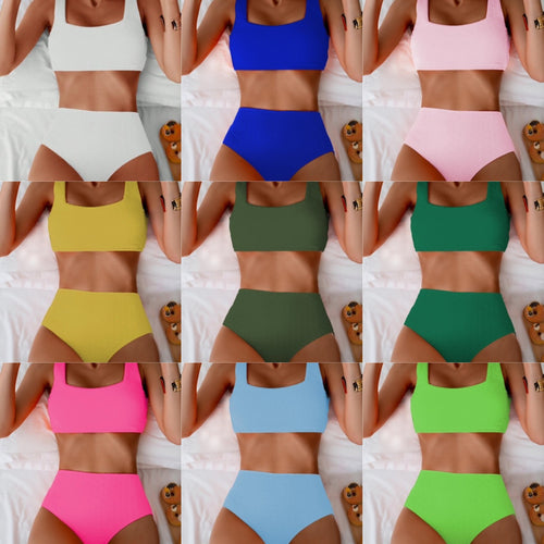 Damen Hochtailliertes Bikini-Set mit strukturiertem Oberteil R&B