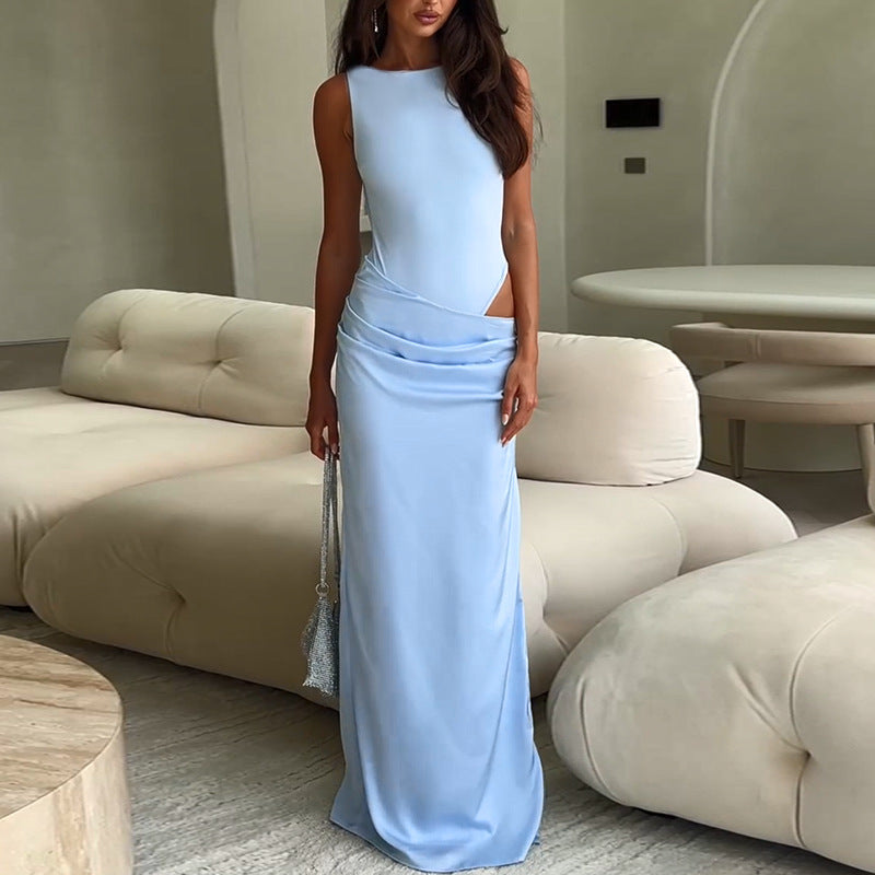 Damen elegantes Maxikleid mit asymmetrischem Design und raffiniertem Tailleneinsatz R&B
