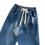 Damen lässige Denim-Hose mit elastischem Bund und praktischen Eingrifftaschen