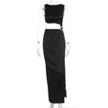 Damen Maxi-Kleid mit asymmetrischem Oberteil und stilvollem Gürtel R&B