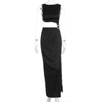 Damen Maxi-Kleid mit asymmetrischem Oberteil und stilvollem Gürtel R&B