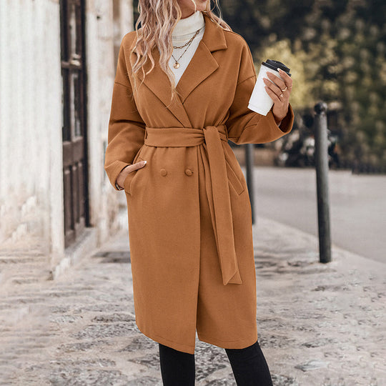 Damen Eleganter Trenchcoat mit Gürtel und doppelt geknöpftem Design R&B