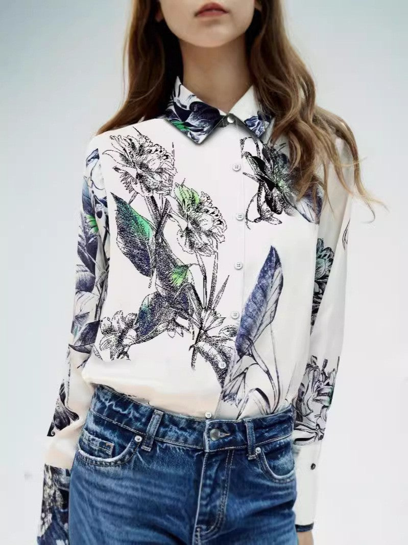 Damen Bluse mit floralem Druck und edler Knopfleiste R&B