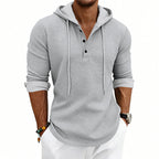 Herren nan lässiges Waffelstrick-Henley Kapuzenpullover mit Knopfleiste R&B
