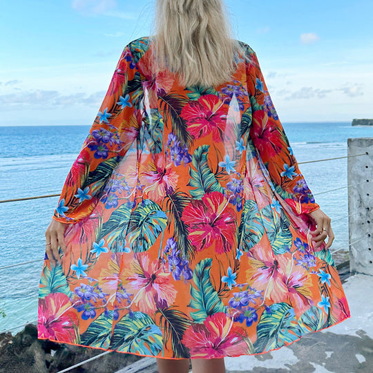 Damen Badeanzug mit floralem Kimono R&B