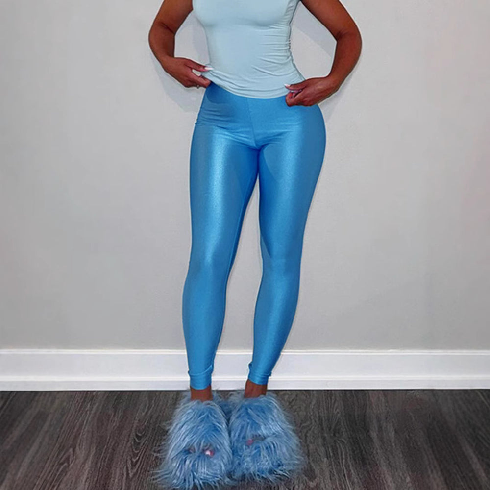 Damen Hochglänzende Fitness-Leggings mit hoher Taille und umfassendem Komfort R&B
