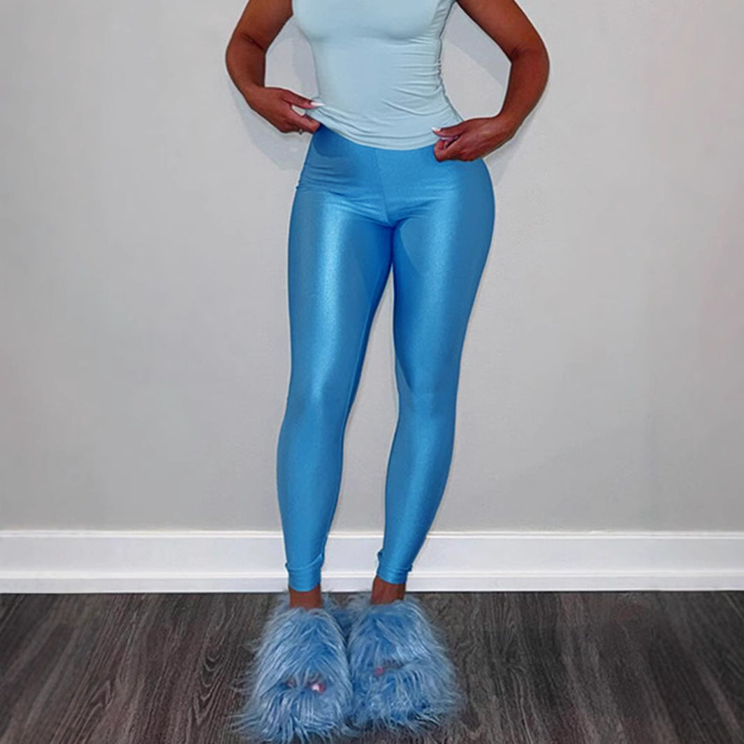 Damen Hochglänzende Fitness-Leggings mit hoher Taille und umfassendem Komfort R&B