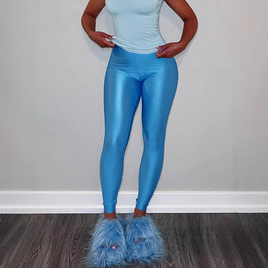 Damen Hochglänzende Fitness-Leggings mit hoher Taille und umfassendem Komfort R&B