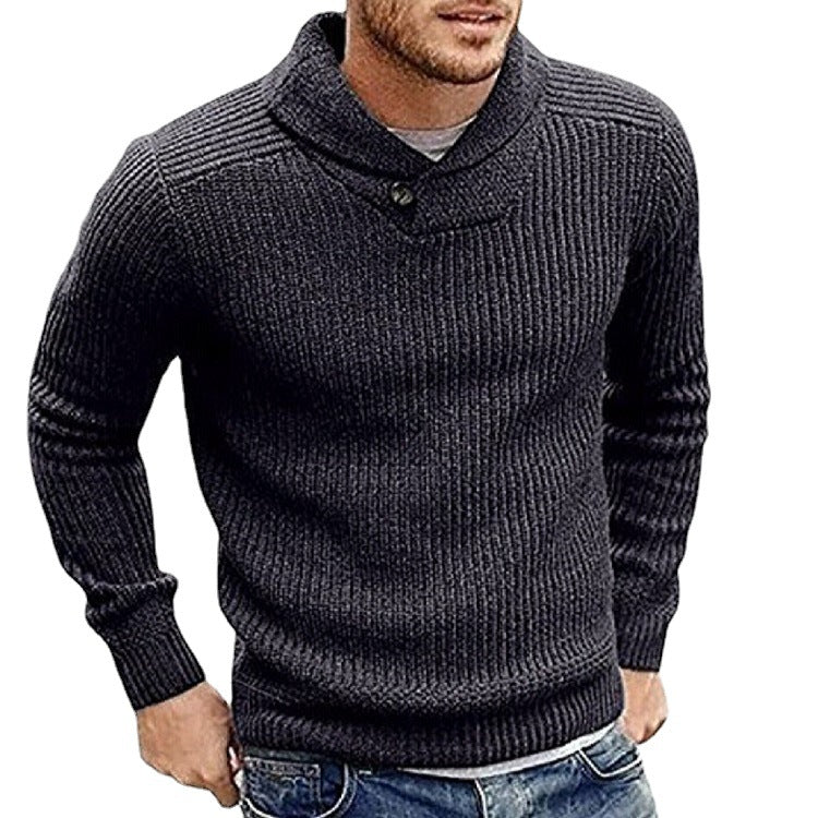 Herren Strickpullover mit Schalkragen und Knopfdetail