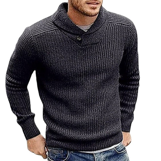 Herren Strickpullover mit Schalkragen und Knopfdetail R&B