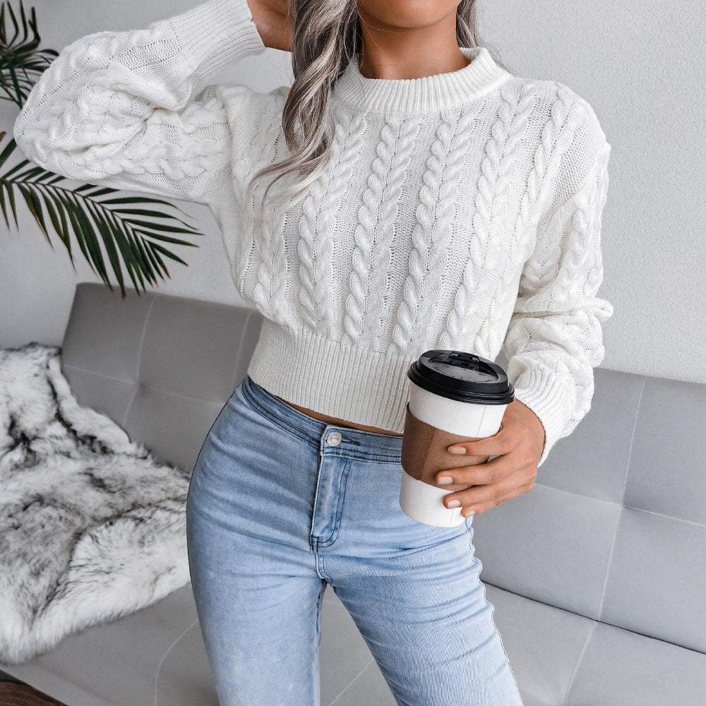 Damen Strickpullover im modernen Zopfmuster mit engem Bund R&B