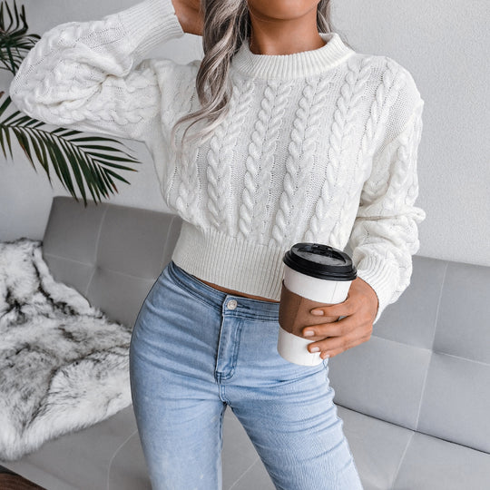 Damen Strickpullover im modernen Zopfmuster mit engem Bund R&B