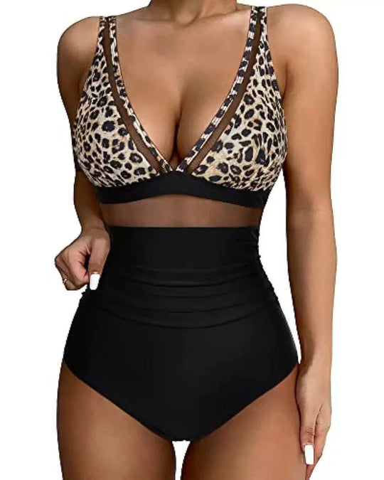 Damen Hochtaillierter Bikini mit transparenten Einsätzen R&B