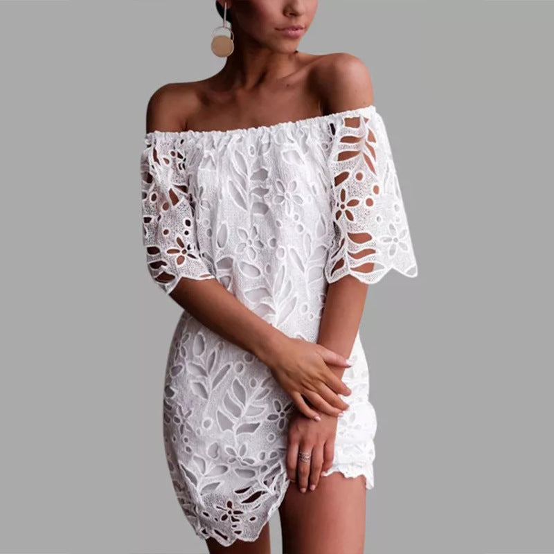 Damen Off-Shoulder Kleid mit floralen Cut-Outs und luftigen Ärmeln R&B