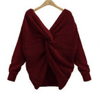 Damen Strickpullover mit einzigartigem Rückendesign und tiefem V-Ausschnitt R&B