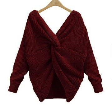 Damen Strickpullover mit einzigartigem Rückendesign und tiefem V-Ausschnitt R&B