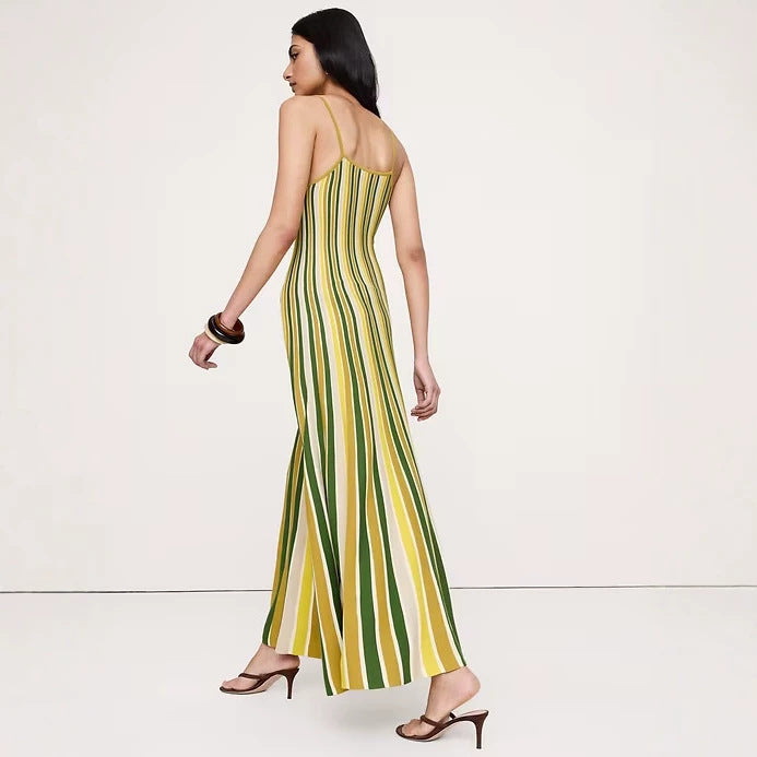 Damen nan elegantes Maxikleid im Unterkleid-Stil mit Spaghettiträgern, tailliertem Schnitt und weitem Saum R&B
