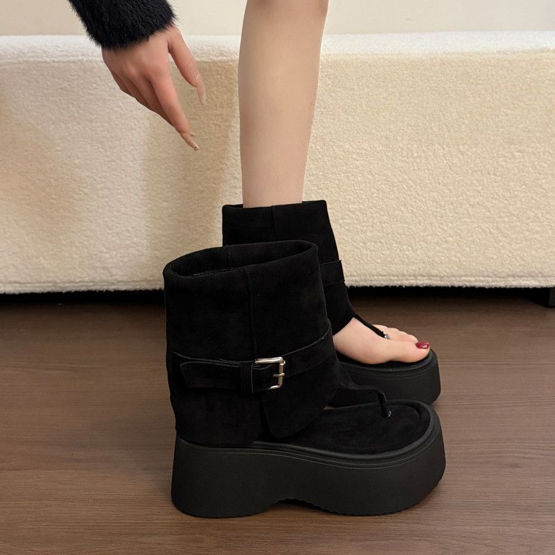 Damen Plateau-Stiefel mit geschwungenem Riemendesign R&B
