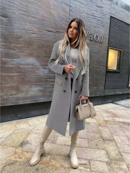 Damen Eleganter und zeitloser Wool Coat mit Doppelreiher R&B
