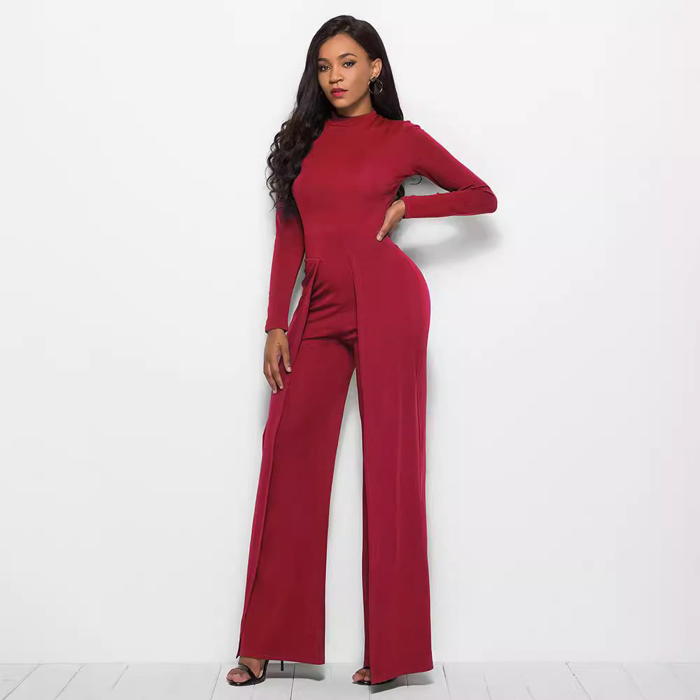 Damen Eleganter und fließender Jumpsuit mit langen Ärmeln R&B