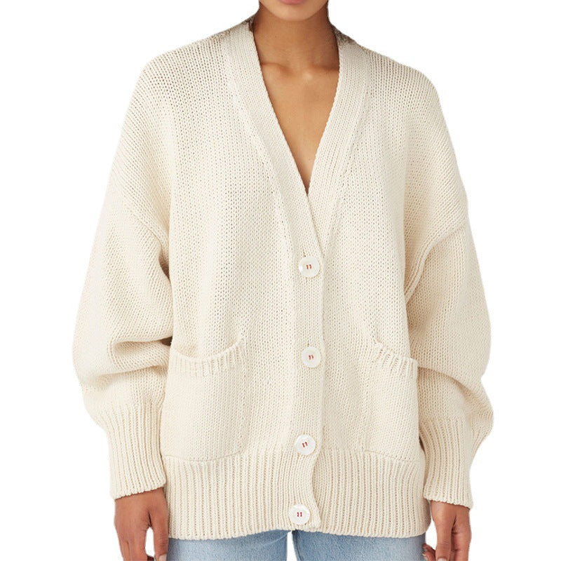 Damen Oversized Strickjacke mit Taschen und V-Ausschnitt R&B