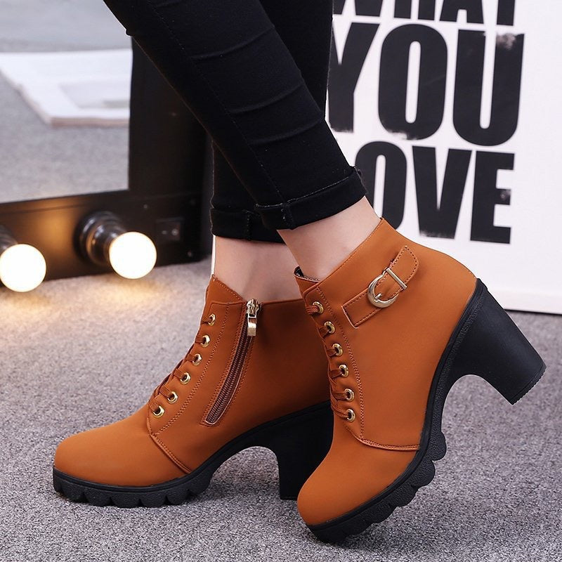Damen Stiefeletten mit Blockabsatz und Schnürung R&B