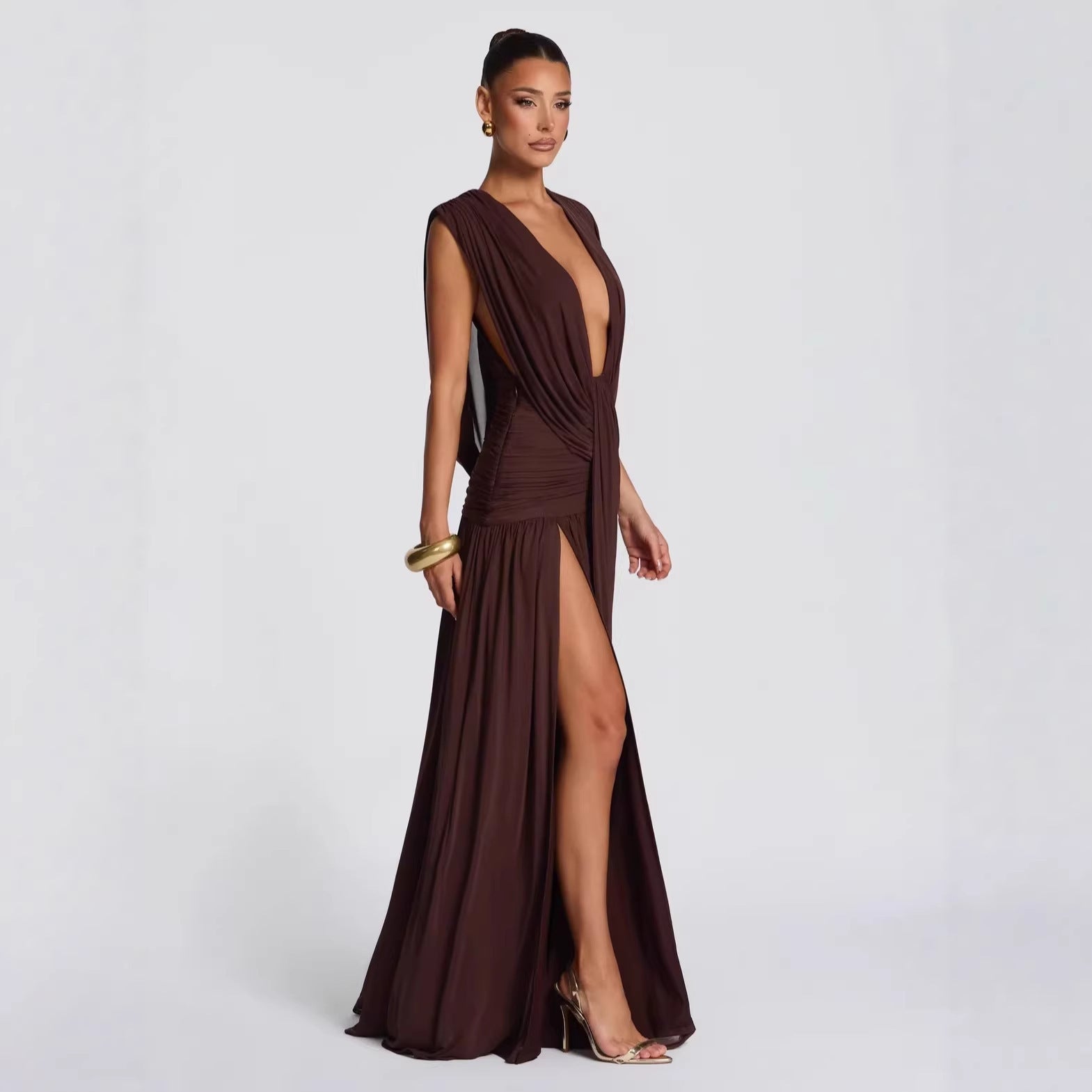 Damen Elegantes tief ausgeschnittenes Abendkleid mit Raffung