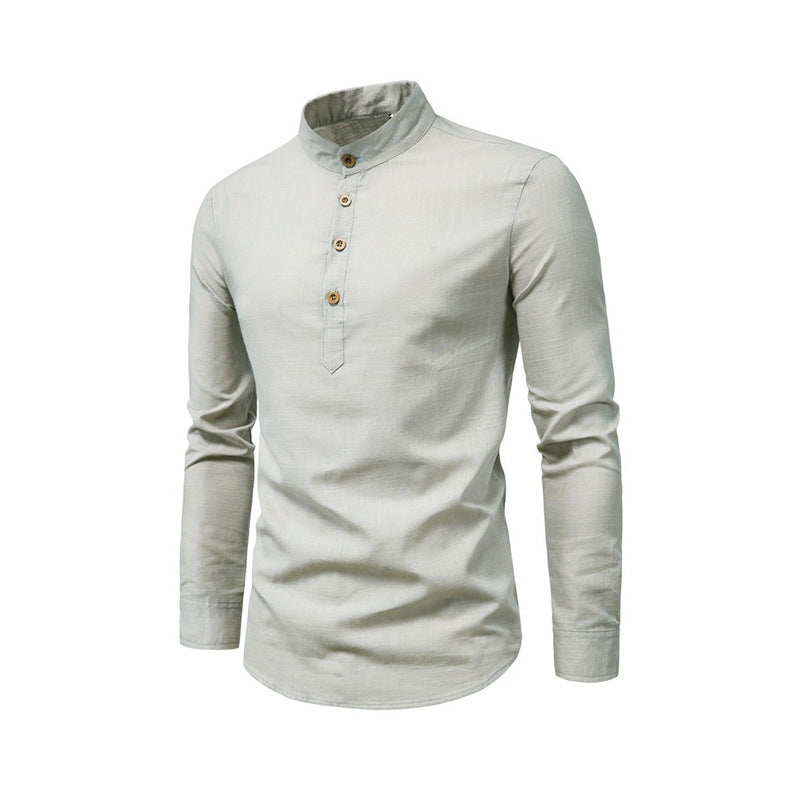 Herren Langarmhemd mit Henley-Ausschnitt und dekorativer Knopfleiste R&B