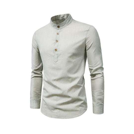 Herren Langarmhemd mit Henley-Ausschnitt und dekorativer Knopfleiste R&B
