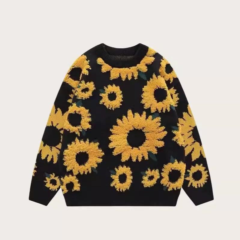 Damen Grobstrickpullover mit floralen Applikationen R&B