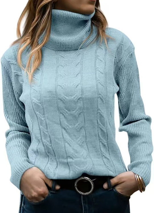 Damen Strickpullover mit Stehkragen und Zopfmuster R&B