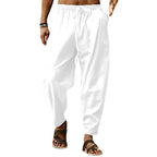 Herren nan lockere Sommer-Slouch-Hose aus Leinenmix mit elastischem Bund und konischem Knöchelabschluss R&B